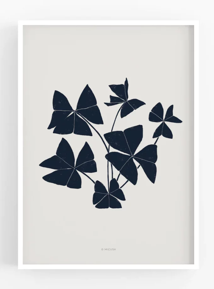 Art Print - Botanical silhouette - Oxalis triangularis (false shamrock) - marque Micush fleurs marine papillon