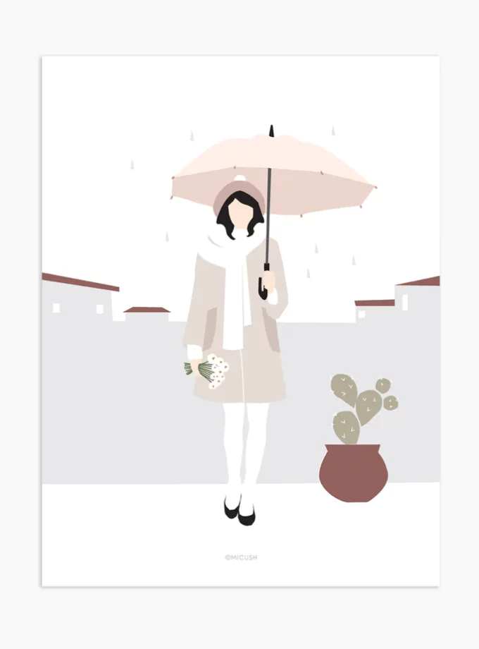 Art Print - Modern Women - Urban rainy day - marque Micush femme avec parapluie